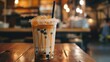 Boba Tea Delight Close-Up - A refreshing image of a boba tea, with tapioca pearls prominently displayed. Perfect for menus and food blogs, it captures the essence of this popular beverage.
