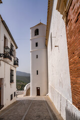 Sticker - White homes in medieval city streets. Zahara de la Sierra is a Pueblo Blanco