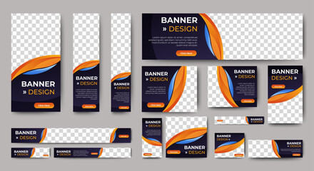 Wall Mural - Set of business web banners template design with image space. vector