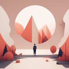 Canvas Print - abstract background with human silhouette and geometric shapes. 3d rendering abstract background with human silhouette and geometric shapes. 3d rendering businessman walking through a hole of a paper 