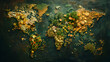 Feeding the World Sustainably, how can the world be fed in future. World Map made from different food. generative ai 