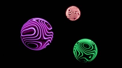 Wall Mural - ultra hd 4k video animation of three sphere shape 3d render colorful abstract object texture or patt