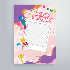 Wall Mural - happy birthday cartoon flyer design, Photo Collage design template for birthday card