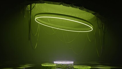 Wall Mural - 4k video animation of an abstract sci-fi scene where the green light falls from the top and all the 
