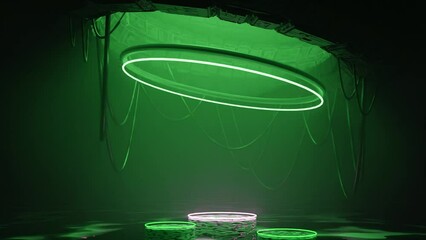 Wall Mural - 4k video animation of an abstract sci-fi scene where the green light falls from the top and all the 