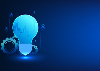 Poster - Stock graph technology abstract background inside light bulb with cogs at the back The concept of coming together to find ideas to solve business problems to grow and expand the business.