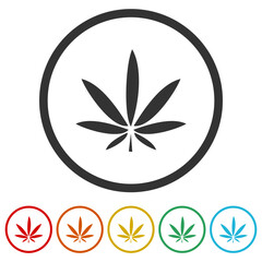 Wall Mural - Marijuana leaf logo. Set icons in color circle buttons