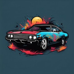 Wall Mural - vintage t shirt design vector design with a car vintage t shirt design vector design with a car cool car design vector illustration