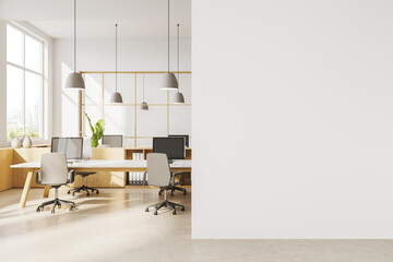 Poster - modern white coworking office interior with blank wall