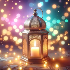 3d painting of Islamic lanterns Eid lamps  with the word Ramadan wallpaper