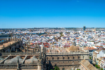 Wall Mural - view over the rooftops of the city of Seville from the bell tower of the Gothic Cathedral of Seville