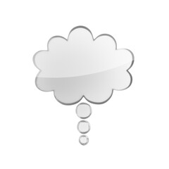 Poster - 3D glass speech bubble in cloud shape, sleek design mockup on white background. 3D Rendering