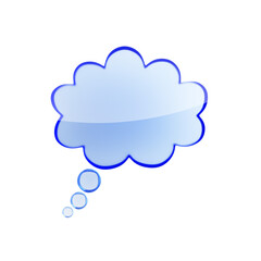 Poster - Glassy 3D speech bubble with a cloud shape and blue edging against a white setting. Mockup design. 3D Rendering