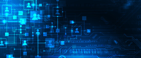 Abstract representation of a computer network and its users in the form of icons of people in squares. Vector illustration. Hand drawn.