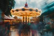 carousel in the park lit up motion blur amusement park ride carnival family fun 