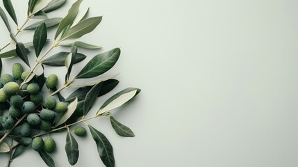 Poster - Minimalistic white background with a branch of olives on the left and free space on the right