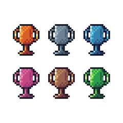 Poster - Pixel art sets icon of cup in variation color. 1st cup icon on pixelated style. 8bits perfect for game asset or design asset element for your game design. Simple pixel art icon asset.