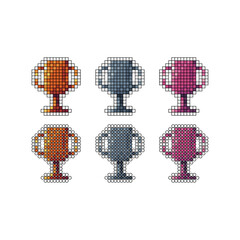 Poster - Pixel art stroke sets icon of cup in variation color. 1st cup icon on pixelated style. 8bits perfect for game asset or design asset element for your game design. Simple pixel art icon asset.
