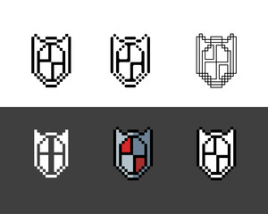Fototapete - Pixel art outline sets icon of shield in variation color. Shield icon on pixelated style. 8bits perfect for game asset or design asset element for your game design. Simple pixel art icon asset.