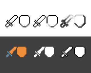 Poster - Pixel art outline sets icon of shield sword in variation color.weapons icon on pixelated style. 8bits perfect for game asset or design asset element for your game design. Simple pixel art icon asset.
