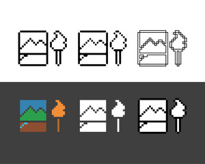 Poster - Pixel art outline sets icon of painter brush in variation color. paint icon on pixelated style. 8bits perfect for game asset or design asset element for your game design. Simple pixel art icon asset.