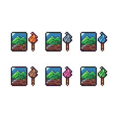 Poster - Pixel art sets icon of painter brush in variation color. painting icon on pixelated style. 8bits perfect for game asset or design asset element for your game design. Simple pixel art icon asset.