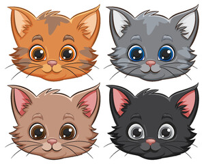 Wall Mural - Four cute vector kittens with expressive eyes