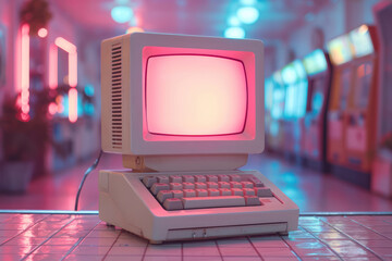 Leinwandbilder - Retro Vintage Computer Desktop extreme closeup. Generative AI