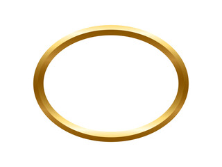 Poster - Gold ellipse frame for picture with shadow on white background. Oval blank space for picture, painting, card or photo. 3d realistic tube template vector illustration. Simple golden object mockup