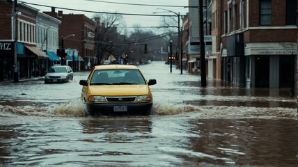 Wall Mural - Severe flooding on a city road from Generative AI