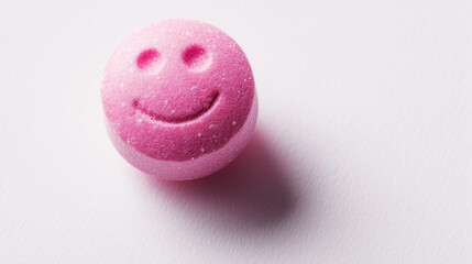 Wall Mural - Pink medicine pill with embossed happy smiley