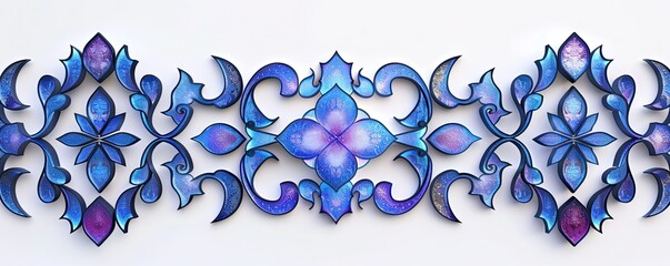 Wall Mural - elegant blue and purple islamic line ornament with wave pattern isolated on white