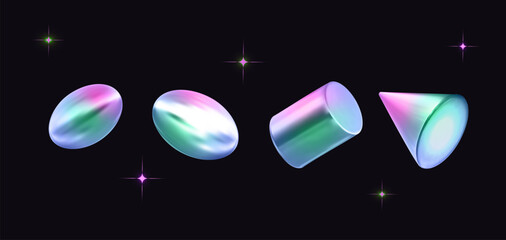 Wall Mural - set of iridescent geometric shapes.3d neon shape.vector geometric illustration