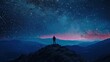 A lone figure stands under a breathtaking cosmic sky, evoking themes of introspection and the vastness of the universe, ideal for philosophical or inspirational content,