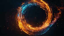 Abstract Of Colorful Fire Flame Circular Vortex Swirling With Bright Light And Glowing Ember Particles, Motion Concept From Generative AI