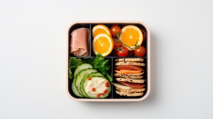 Wall Mural - Empty lunch box on light background, workplace food