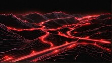 A Highway Road Made Of Zigzag Rays Mesh Of Thick Red Glowing Neon Lights On Plain Black Background From Generative AI