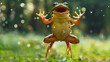 Happy frog jumping