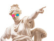 © Olha Yavorska - Ancient Greek statue pointing finger, wear colorful sunglasses