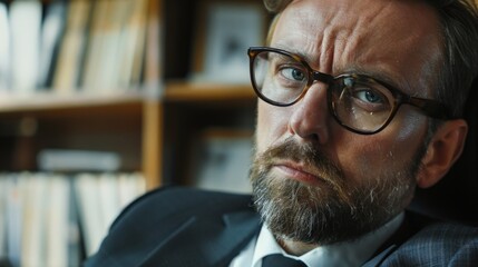 Poster - A professional man with glasses and a beard dressed in a suit and tie. Suitable for business and corporate concepts