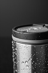 Poster - A detailed view of a cup with small water droplets on its surface. This image can be used to depict refreshment, hydration, or the concept of quenching thirst
