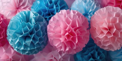 Poster - Colorful pink and blue tissue pom poms that add a festive touch. Perfect for decorating parties, events, and celebrations