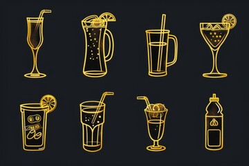 Poster - A variety of different types of drinks displayed on a sleek black background. Perfect for showcasing a wide range of beverages.