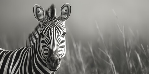 Poster - A zebra standing in a field of tall grass. Suitable for wildlife, nature, and animal-themed designs