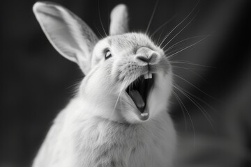 Aufkleber - A close-up view of a rabbit with its mouth open. Perfect for illustrating expressions, animal behavior, or wildlife photography