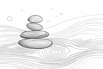 Poster - A stack of rocks sitting on top of a body of water. This image can be used to symbolize balance, harmony, and tranquility in nature