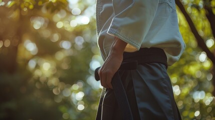Aufkleber - A man wearing a blue shirt and black pants. Suitable for fashion, casual wear, and professional attire concepts