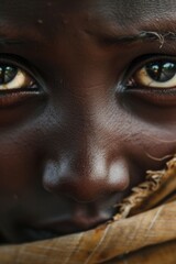 Poster - Person's eyes captured in a close-up shot with a scarf covering the lower part of their face. Versatile image suitable for various uses