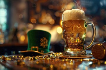 Poster - A glass of beer sitting on top of a table. Perfect for bar and pub scenes or beer-related content