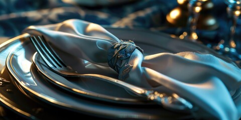 Aufkleber - A close-up view of a plate with silverware. Perfect for restaurant menus or food-related designs